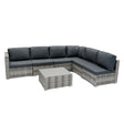 Stylish grey rattan modular 7-piece furniture set featuring plush cushions, perfect for outdoor lounging and entertaining