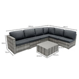 Rattan Modular 7 Piece Furniture Set - Grey