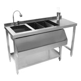 Sleek stainless steel modular cocktail bar station featuring an ice well, three compartments, and a stylish faucet for easy serving