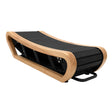 Curved treadmill with a light oak frame, featuring a sleek black running surface and ergonomic design for optimal comfort and performance