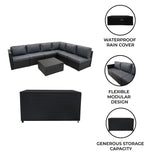 Rattan Modular 7 Piece Furniture Set & 996L Storage Box - Black