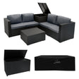 Stylish black rattan modular furniture set with plush gray cushions and a spacious 700L storage box, perfect for outdoor spaces