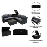 Rattan Modular 6 Piece Furniture Set & 996L Storage Box – Black