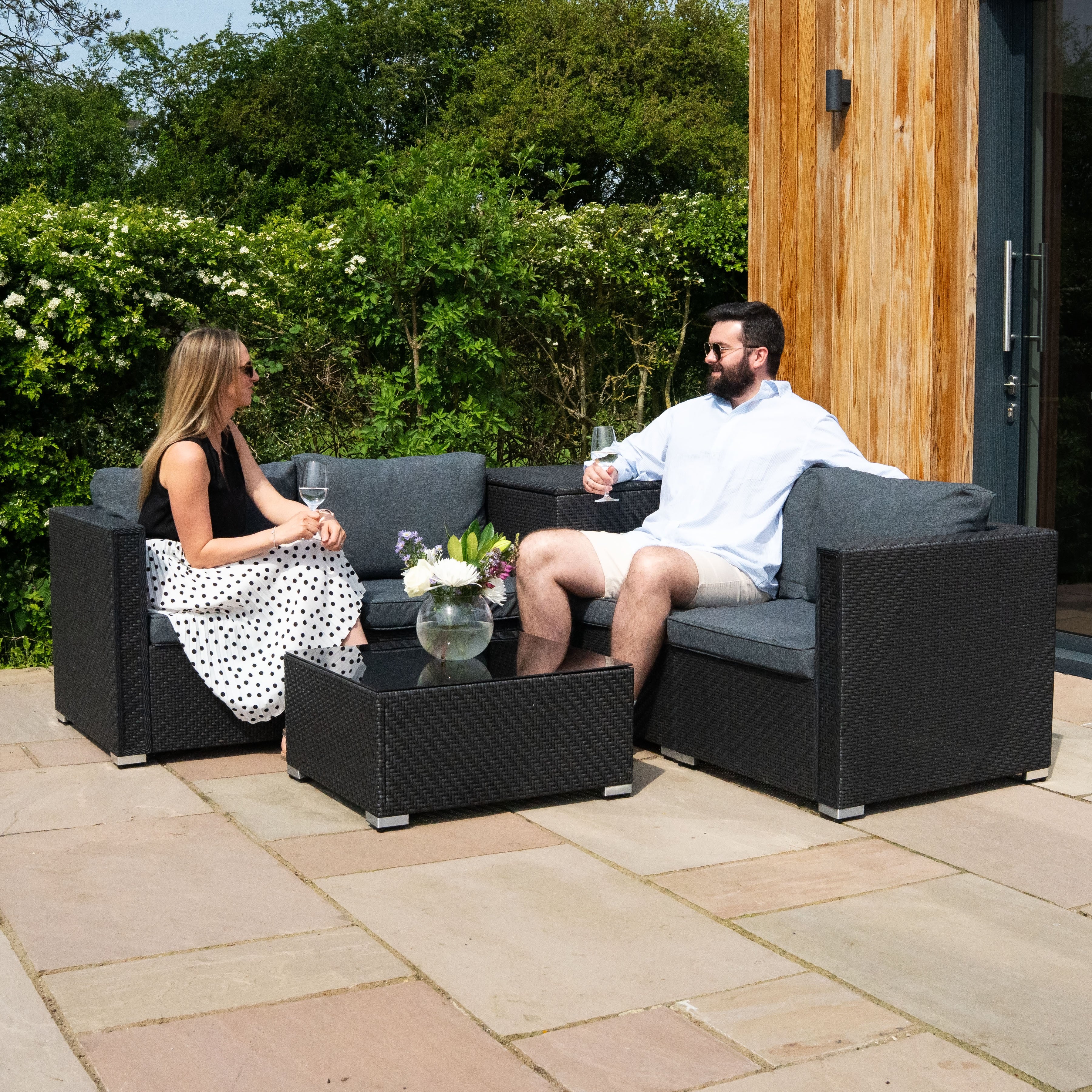 Rattan Modular 6 Piece Furniture Set & 996L Storage Box – Black