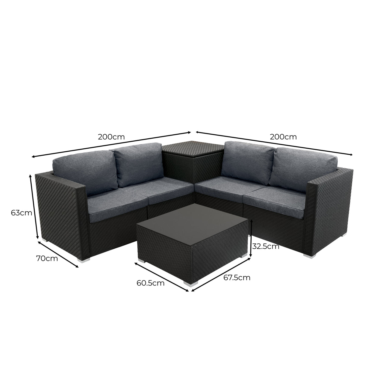 Rattan Modular 6 Piece Furniture Set & 996L Storage Box – Black