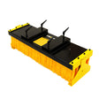 Heavy-duty forklift sweeper brush with vibrant yellow bristles, sturdy black frame, and adjustable stands for efficient cleaning
