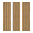 Three oak acoustic slat wall panels featuring vertical grooves, showcasing a warm wood tone and smooth texture, ideal for sound absorption