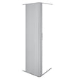 Sleek silver tambour shower door featuring vertical ribbed texture, modern design, and a minimalist handle for easy access
