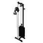 Wall mounted cable pulley machine featuring a sleek black and white design, adjustable pulley system, and stacked weight plates for versatile workouts