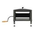 Manual hand wringer with a sturdy gray metal frame, a black rubber roller, and a wooden handle for easy operation and durability
