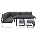 Aluminium Corner Sofa Set With Black Rattan Storage Box - Anthracite Grey