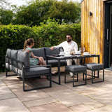 Aluminium Corner Sofa Set With Black Rattan Storage Box - Anthracite Grey