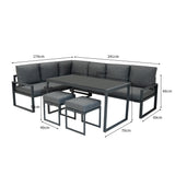 Aluminium Corner Sofa Set With Black Rattan Storage Box - Anthracite Grey