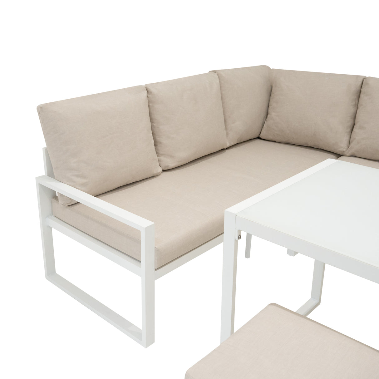 Aluminium Corner Sofa Set With Black Rattan Storage Box - White