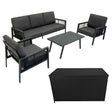 Stylish anthracite grey aluminium sofa set with black rattan storage box, featuring plush cushions and sleek, modern design