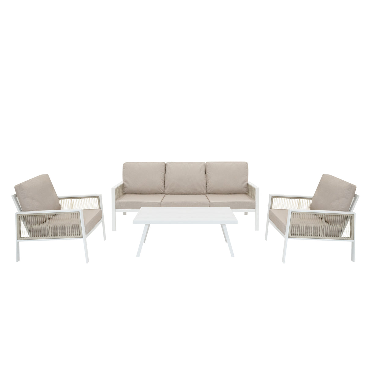 Aluminium 4 Piece Sofa Set with Black Rattan Storage Box - White