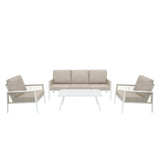Aluminium 4 Piece Sofa Set with Black Rattan Storage Box - White