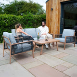 Aluminium 4 Piece Sofa Set with Black Rattan Storage Box - Wood Effect