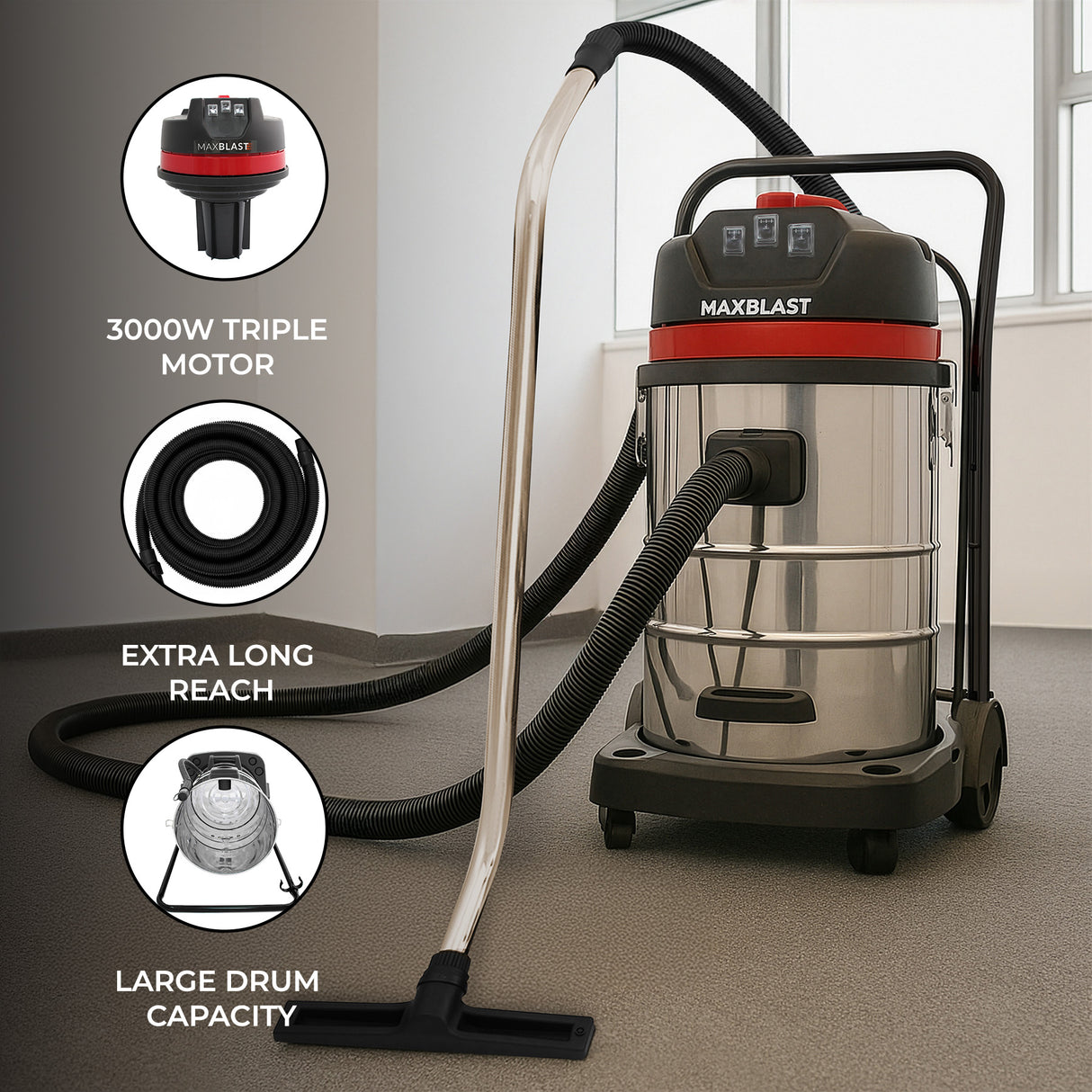 80L Wet & Dry Vacuum With 5m Hose