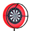 Bright red LED ring light encircles a classic dartboard, enhancing visibility with a sleek black frame and vibrant colors