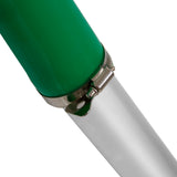 Green gutter vacuum pole with a shiny metal connector, designed for efficient wet and dry vacuuming of debris and leaves