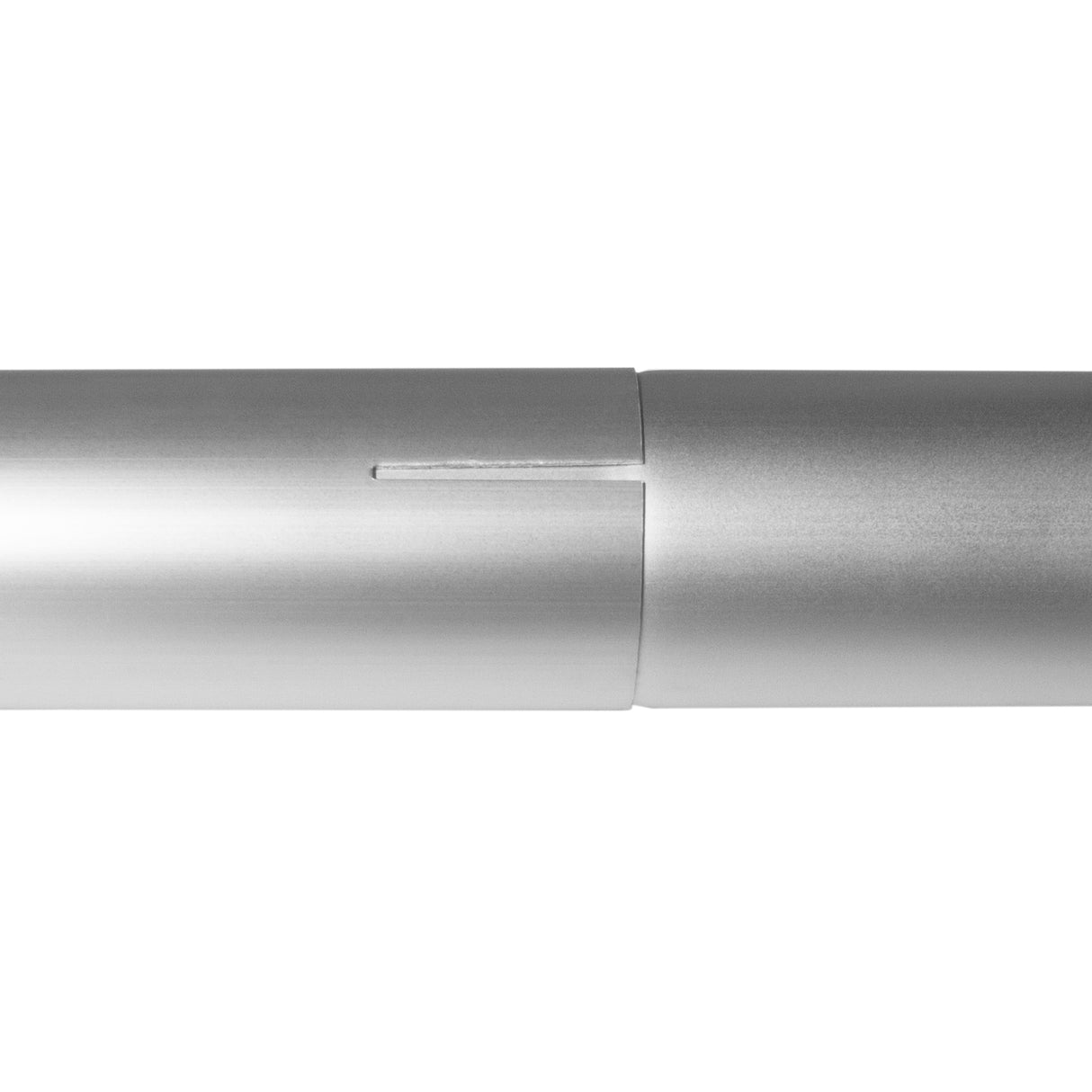 Silver aluminum gutter vacuum pole with a smooth, sleek finish and a secure locking mechanism for easy attachment and use