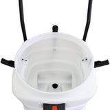 White 90L wet and dry vacuum with a smooth, rounded interior and sturdy black handles for easy transport and use