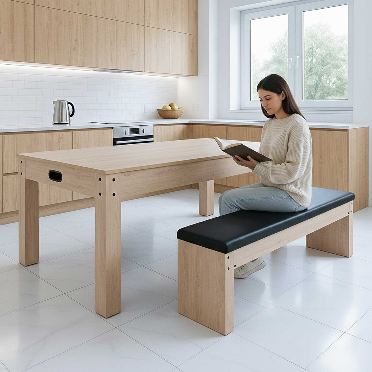 7-In-1 Games Table & Storage Bench - Oak