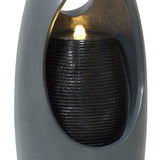 Sleek electric water feature with a dark gray finish, featuring cascading water over textured black stone and a soft glowing light