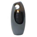 Sleek gray electric water feature with a modern design, featuring a glowing light and textured black water reservoir inside