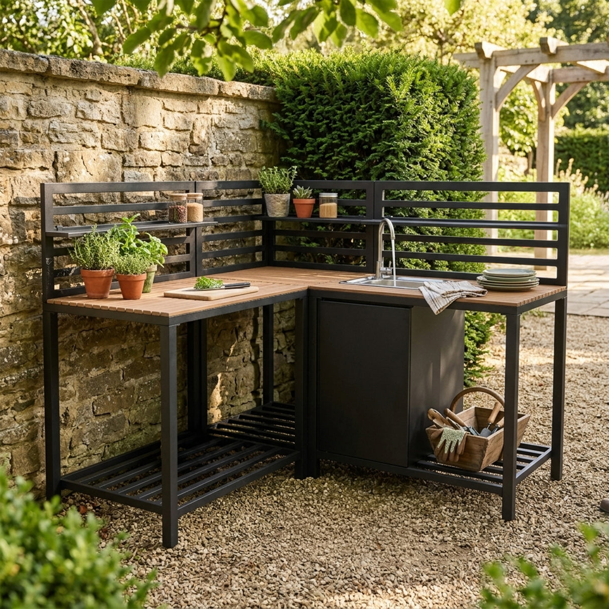 Aluminium & Wood Outdoor 3pc Kitchen Set