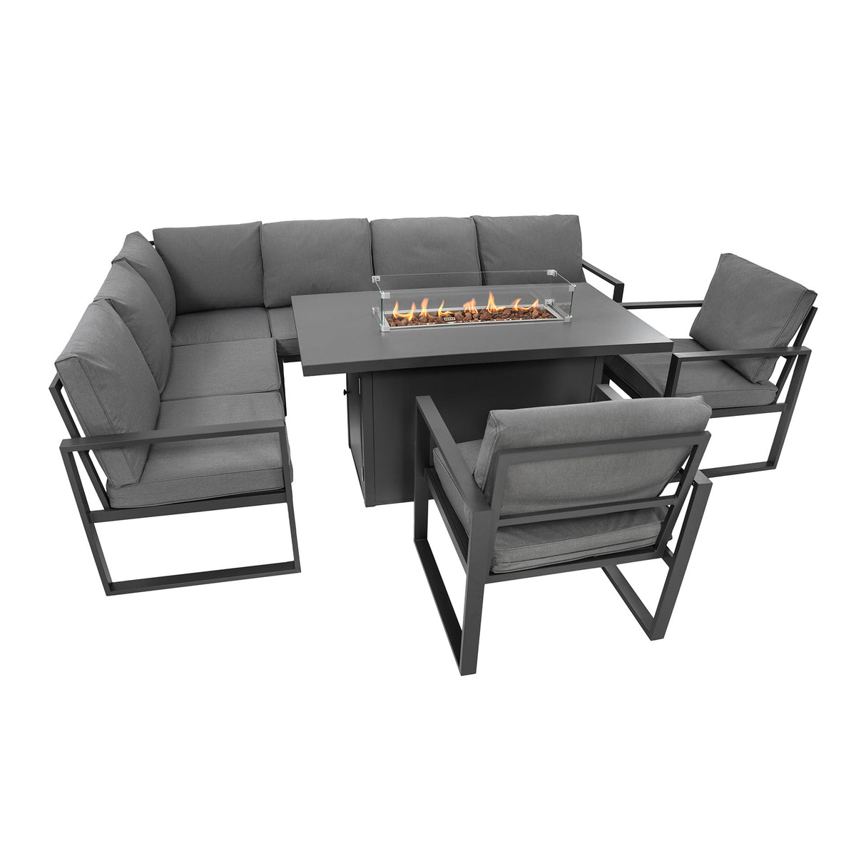 Aluminium 7 Seater Garden Furniture Set With Fire Pit
