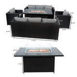 8 Seater Rattan Furniture Set With Firepit – Black