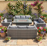 8 Seater Rattan Furniture Set With Firepit – Grey