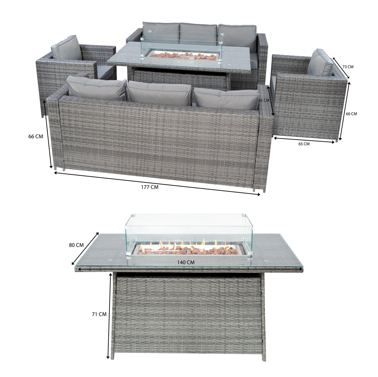 8 Seater Rattan Furniture Set With Firepit – Grey
