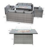 8 Seater Rattan Furniture Set With Firepit – Grey