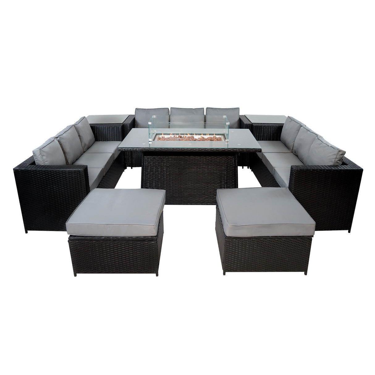 11 Seater Rattan Furniture Set With Firepit – Black