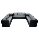 11 Seater Rattan Furniture Set With Firepit – Black