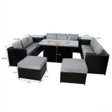 11 Seater Rattan Furniture Set With Firepit – Black