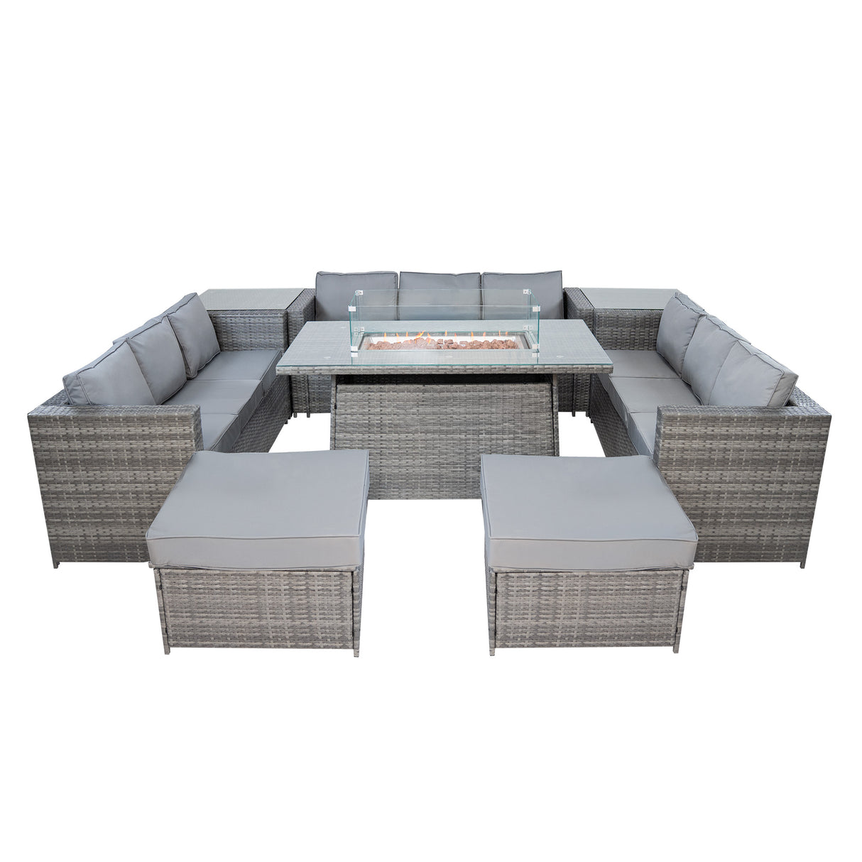 11 Seater Rattan Furniture Set With Firepit – Grey