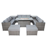 11 Seater Rattan Furniture Set With Firepit – Grey