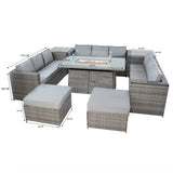 11 Seater Rattan Furniture Set With Firepit – Grey