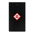 Black gas bottle locker for 6kg LPG cylinders, featuring a prominent red and white hazard label for safety and identification