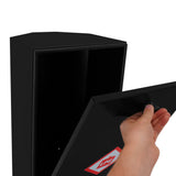 Durable black gas bottle locker with a sleek design, featuring a secure door and a warning label for safe storage of 6kg gas bottles