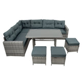 Rattan Corner Set With Composite Table – Grey