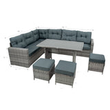 Rattan Corner Set With Composite Table – Grey