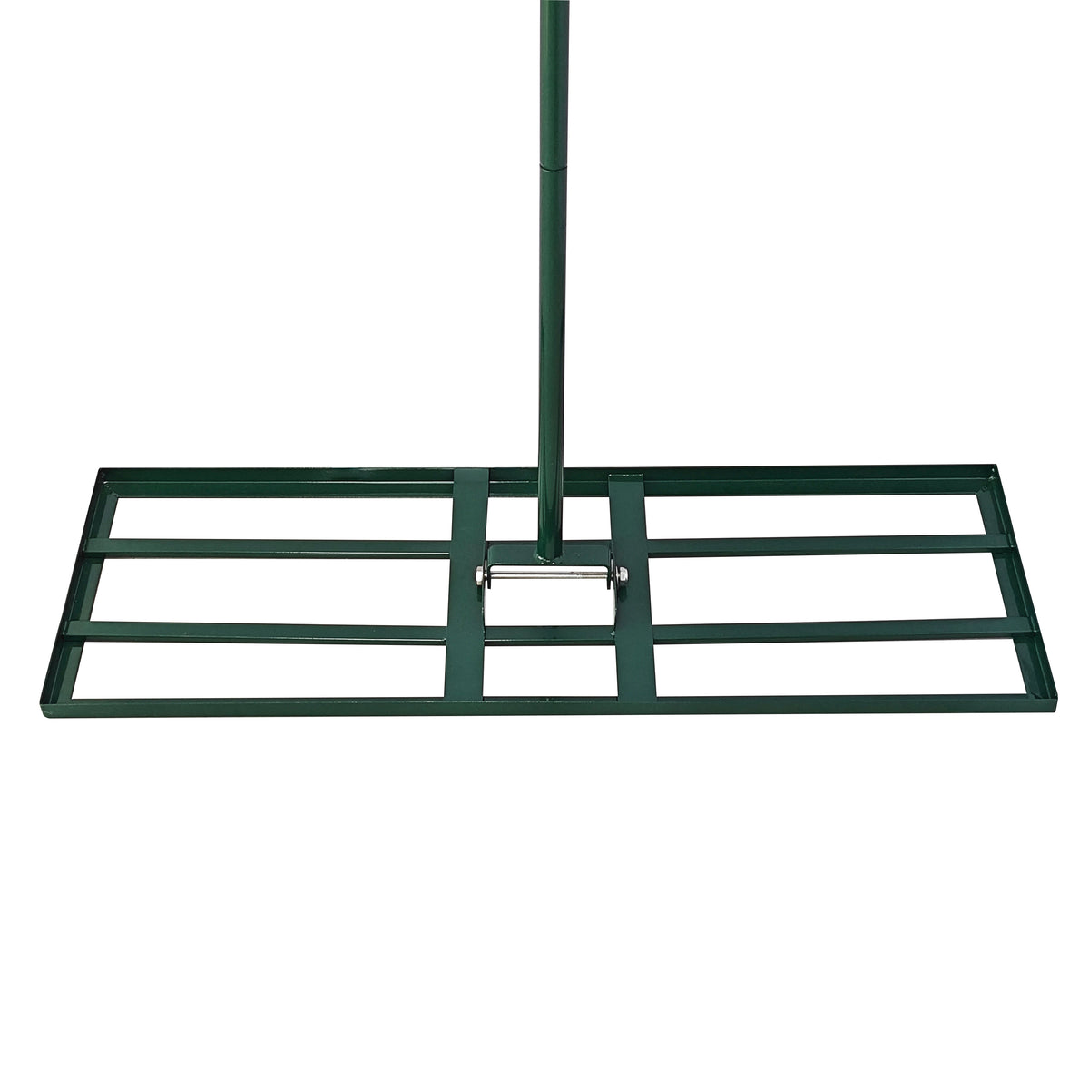 Green 100cm lawn leveller with a sturdy metal frame, featuring a textured leveling surface and a vertical handle for easy use