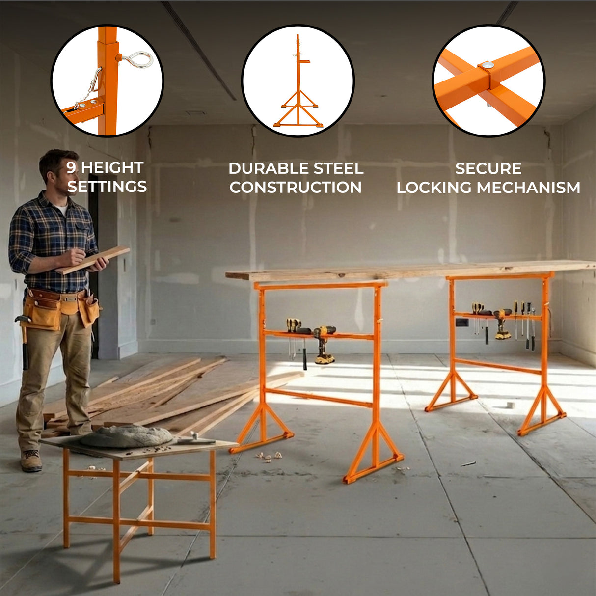 Trestle Stand x 2 & Mortar Board Stands 500mm H x 3