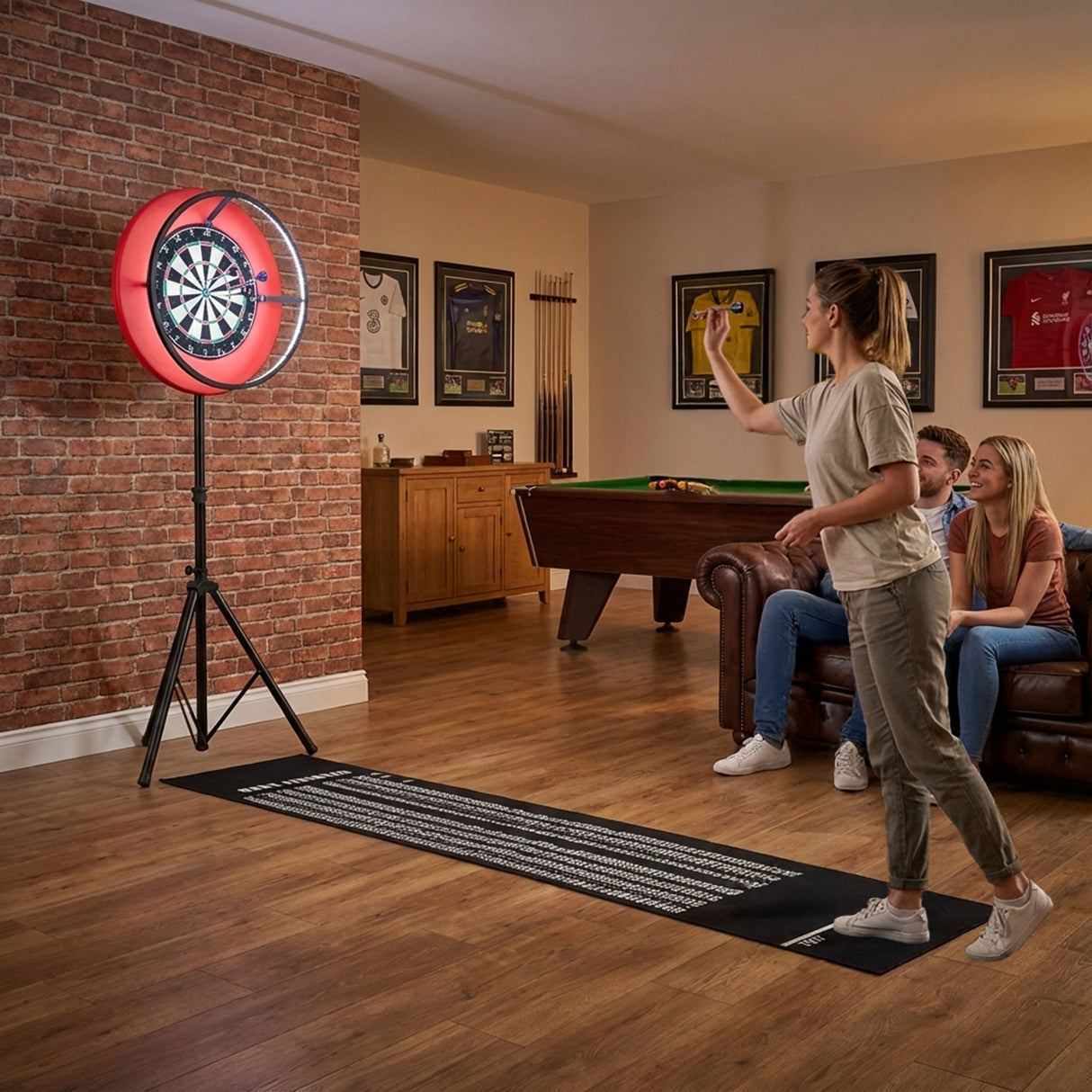 7-In-1 Oak Games Table, Darts Bundle & LED Light