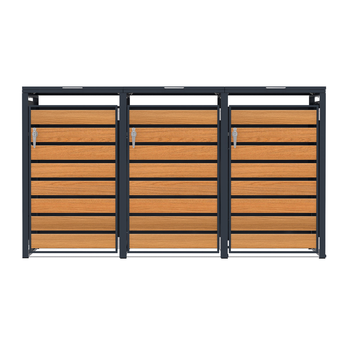Triple Wheelie Bin Metal Storage - Anthracite & Wood